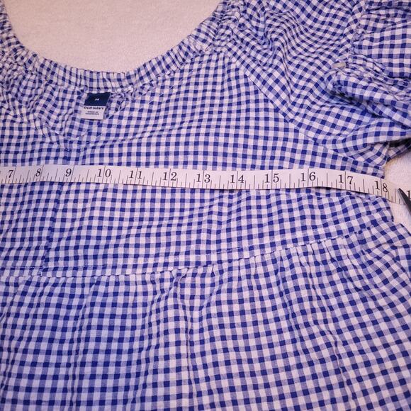 Old Navy Tiered Seersucker Long Sleeve Swing Top Size Medium Plaid Blue White - Picture 7 of 9